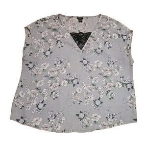 Torrid Gray Floral Lightweight Sheer Sleeveless VNeck Lace Trim Top Women Size 1